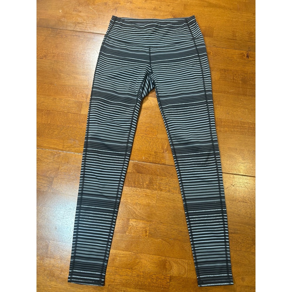 Athleta Leggings Womens S Gray Striped High Rise Activewear Athletic Yoga